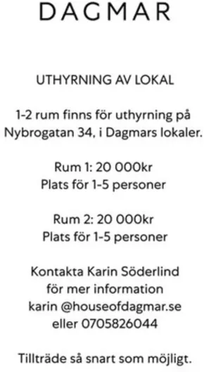Dagmar-katalog i Västerås | Uthyrning av lokal på Nybrogatan 34! | 2025-10-24T00:00:00.000Z - 2025-11-07T00:00:00.000Z