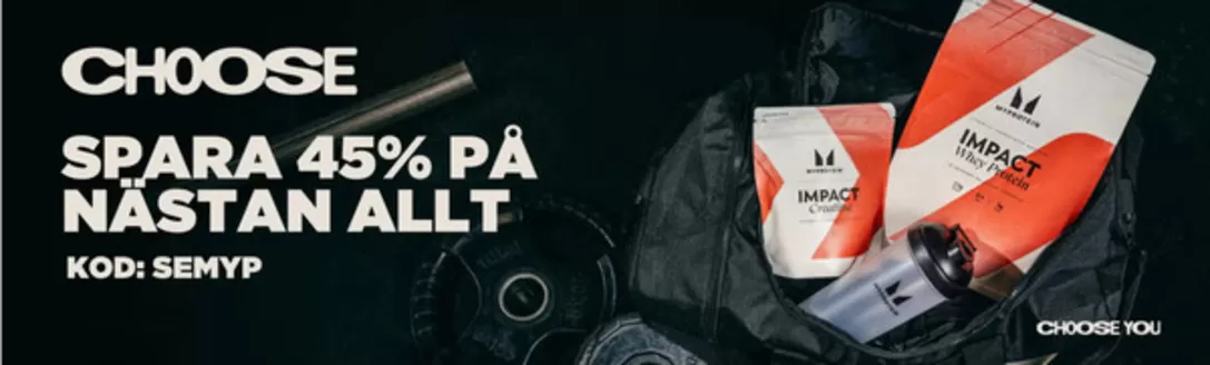 Myprotein-katalog i Stockholm | Spara 45%! | 2026-03-26T00:00:00.000Z - 2026-04-09T00:00:00.000Z