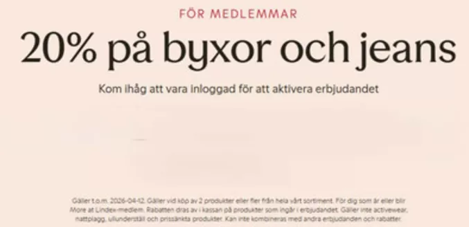 Lindex-katalog i Täby | 20% på byxor och jeans! | 2026-04-09T00:00:00.000Z - 2026-04-12T00:00:00.000Z