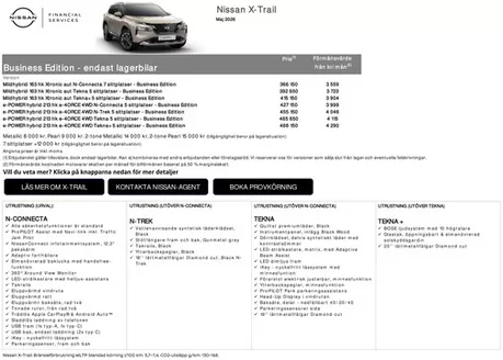 Nissan-katalog | Nissan Business Edition Prislista maj 2026 X Trail | 2026-05-01T00:00:00.000Z - 2026-05-31T00:00:00.000Z
