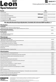 Seat-katalog | Seat Prislista leon sportstourer modellar 27 | 2026-08-04T00:00:00.000Z - 2026-08-18T00:00:00.000Z