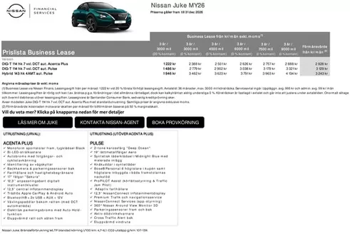 Nissan-katalog | Juke MY26 Business Lease Prislista | 2026-10-02T00:00:00.000Z - 2026-12-31T00:00:00.000Z