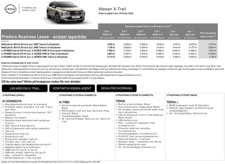 Nissan-katalog | X Trail lagerbilar Business Lease Prislista | 2026-10-02T00:00:00.000Z - 2026-12-31T00:00:00.000Z