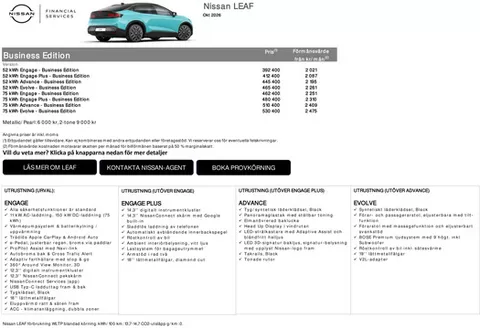 Nissan-katalog | LEAF Business Edition Prislista | 2026-10-01T00:00:00.000Z - 2026-10-31T00:00:00.000Z