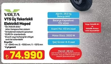 Volta - VT5 Üç Tekerlekli Elektrikli Moped