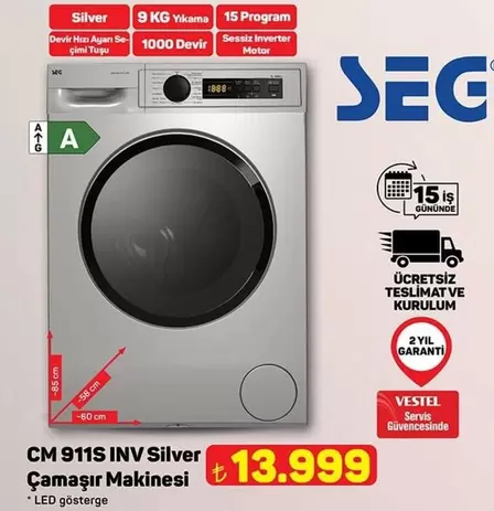 Inverter - CM 911S INV Silver Çamaşır Makinesi