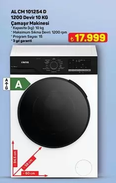 AL CM 101254 D 1200 Devir 10 KG Çamaşır Makinesi