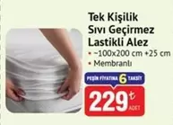 Tek Kişilik Sıvı Geçirmez Lastikli Alez
