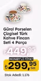 Güral Porselen Çizgisel Türk Kahve Fincan Seti 4 Parça