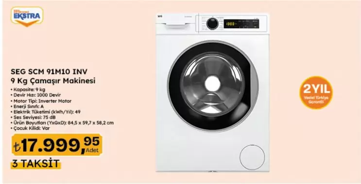 Inverter - SEG SCM 91M10 INV 9 Kg Çamaşır Makinesi