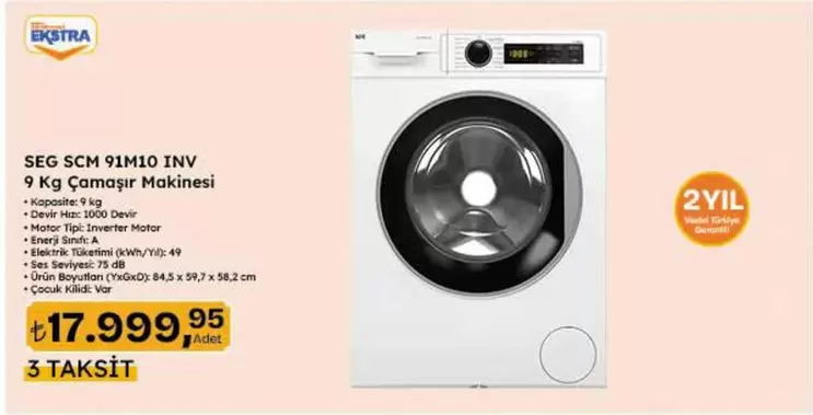 Inverter - SEG SCM 91M10 INV 9 Kg Çamaşır Makinesi
