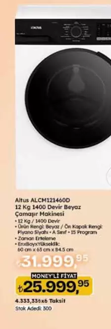 Beyaz - ALCM123460D 12 Kg 1400 Devir  Çamaşır Makinesi