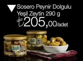 Sosero Peynir Dolgulu Yeşil Zeytin