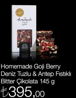 Homemade Goji Berry Deniz Tuzlu & Antep Fıstıklı Bitter Çikolata