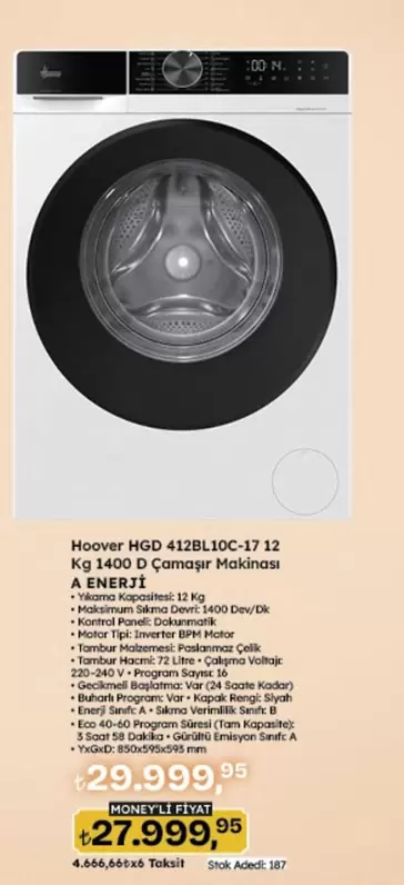 Inverter - HGD 412BL10C-17 12 Kg 1400 D Çamaşır Makinesi