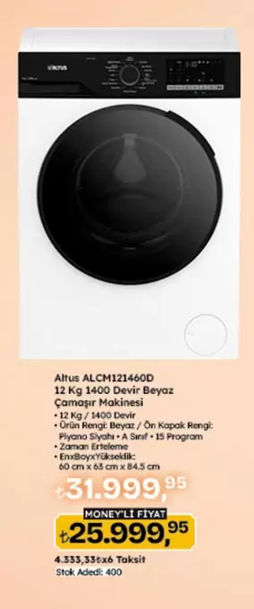 Beyaz - ALCH121460D 12 Kg 1400 Devir  Çamaşır Makinesi