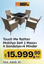 Touch Me Rattan Mobilya Seti 1 Masa+ 4 Sandalye+4 Minder