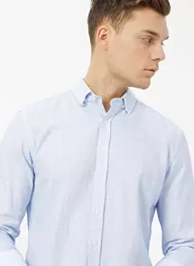 Fabrika Mavi Erkek Keten Karışımlı Gömlek PUNTO