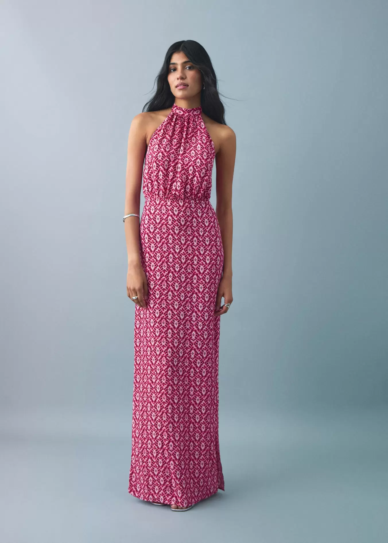 Halter yaka desenli elbise