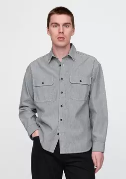 %57 Çizgili Denim Gömlek