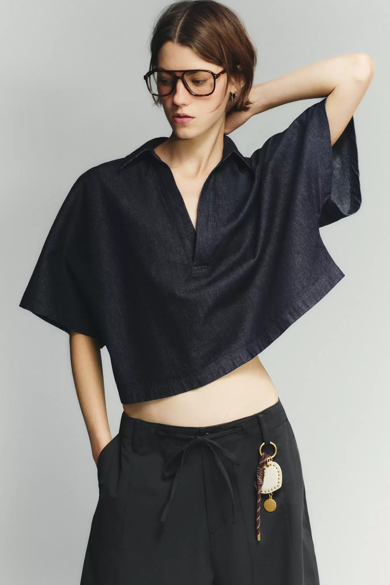 TRF DENIM SHIRT WITH POLO COLLAR