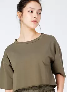 Fabrika Yang Haki Bisiklet Yaka Kadın T-Shirt
