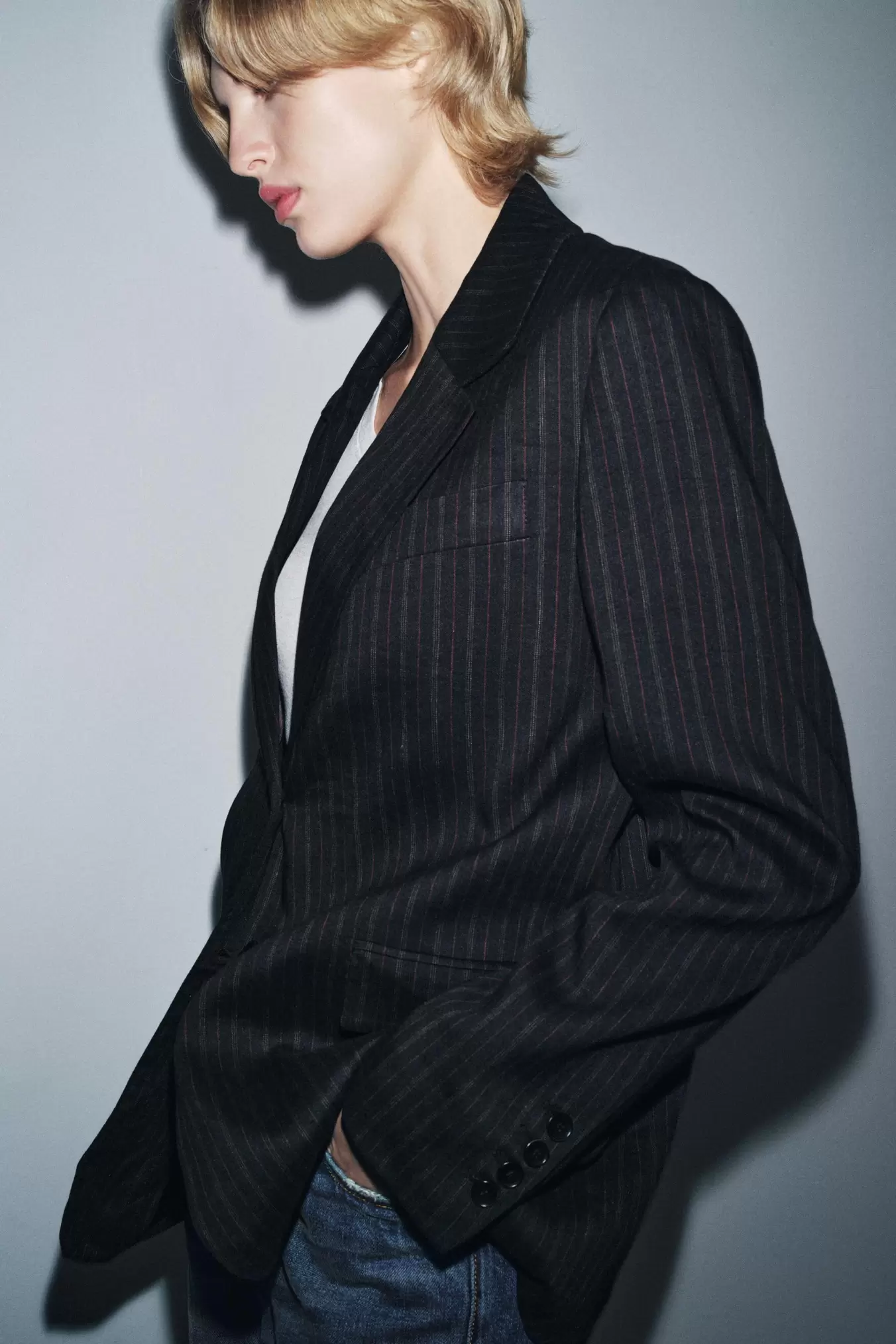 ZW COLLECTION STRIPED LINEN BLEND BLAZER