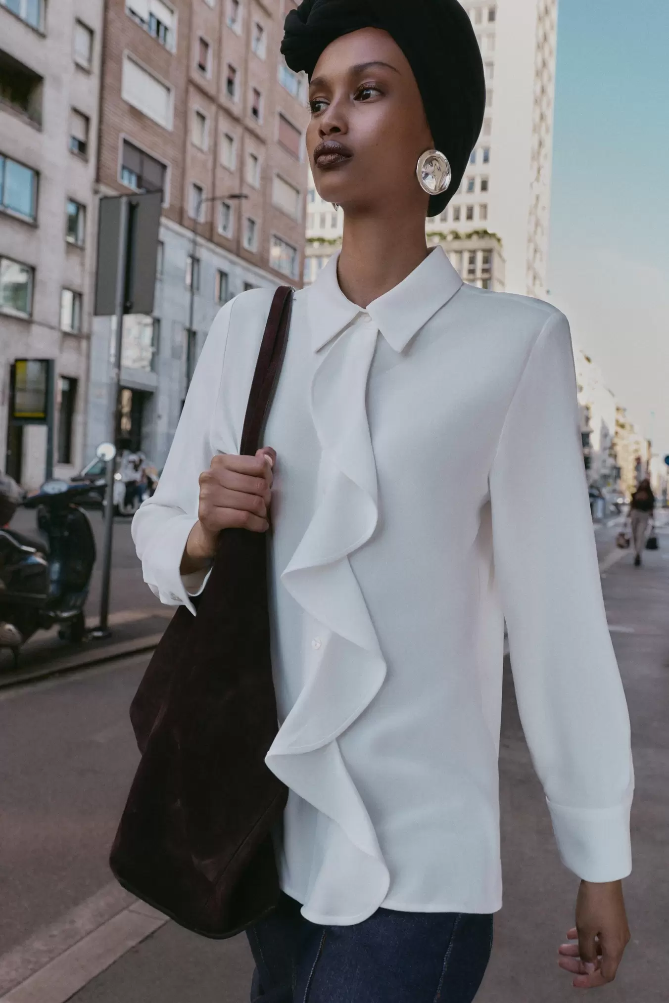 CREPE SHIRT WITH RUFFLE
