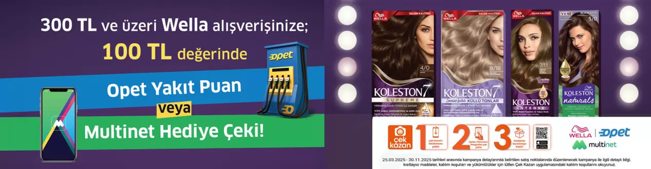 Wella Ürünlerinden Al, 100 TL değerinde Opet Yakıt Puan veya Multinet Sanal Kart Kodu Kazan!