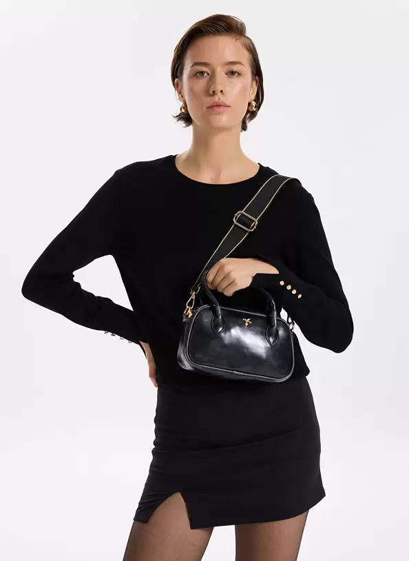 Fabrika Siyah Kadın Bisiklet Yaka Kazak PAGOSA