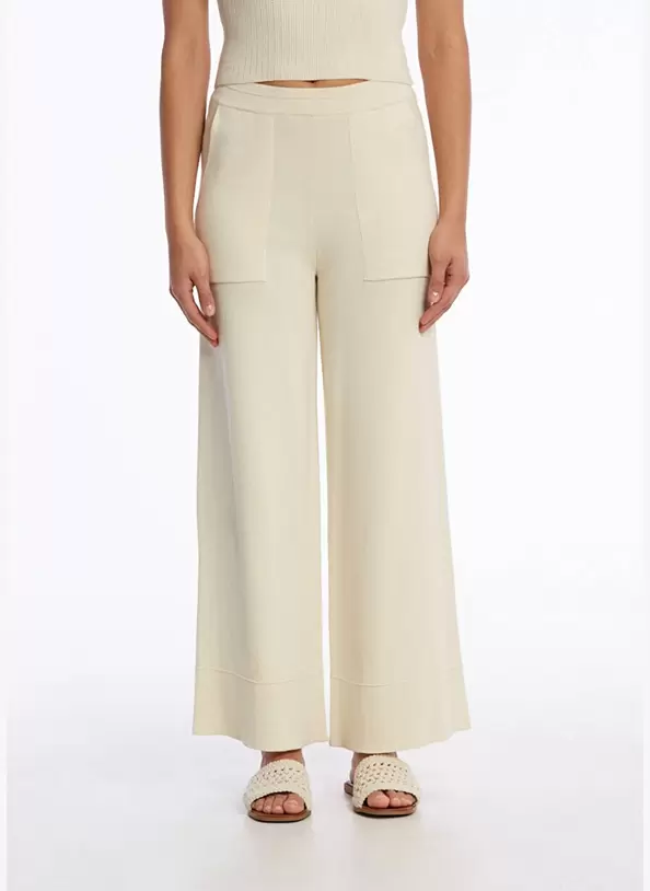 Crop Bej Triko Pantolon