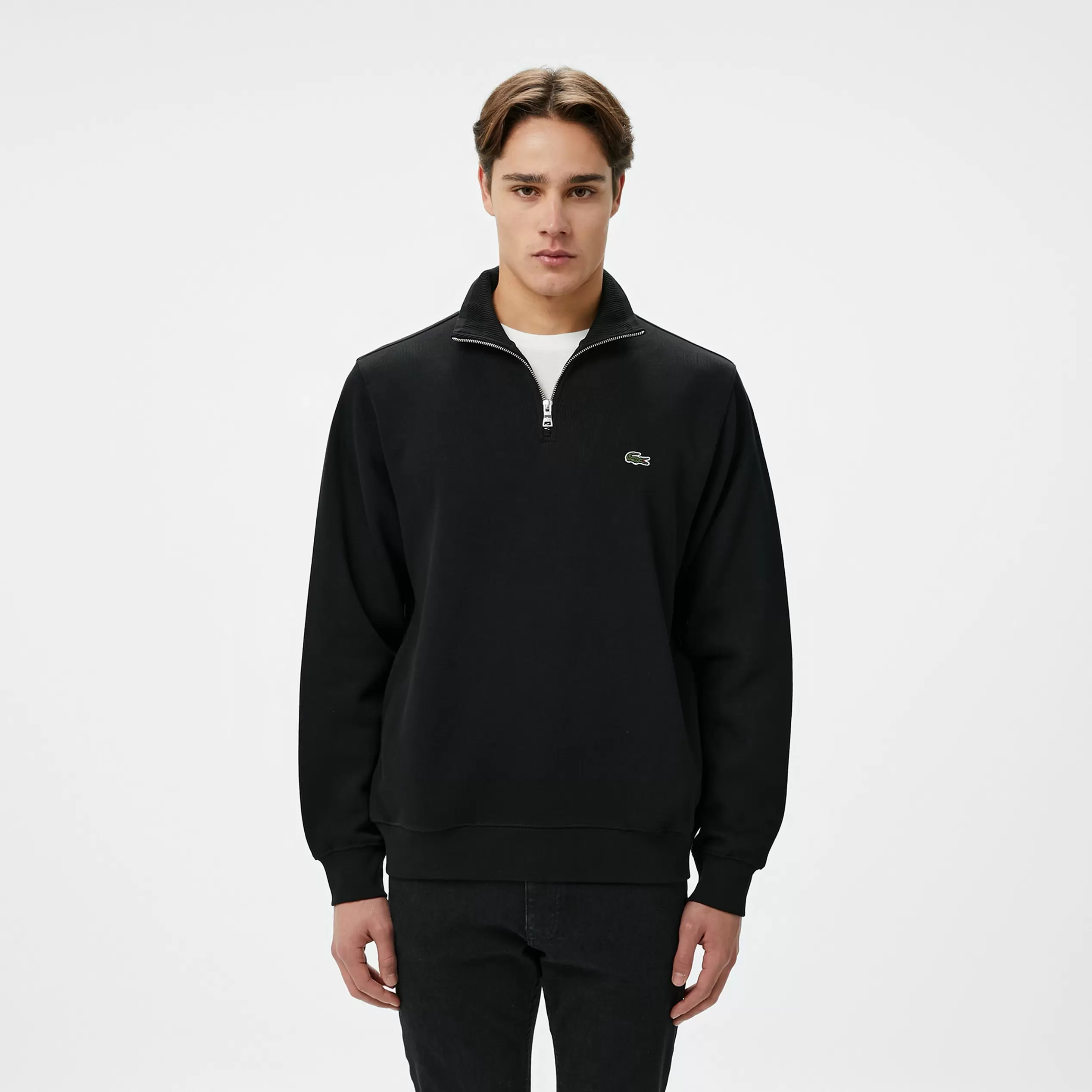 Lacoste Erkek Classic Fit Yarım Fermuarlı Siyah Sweatshirt