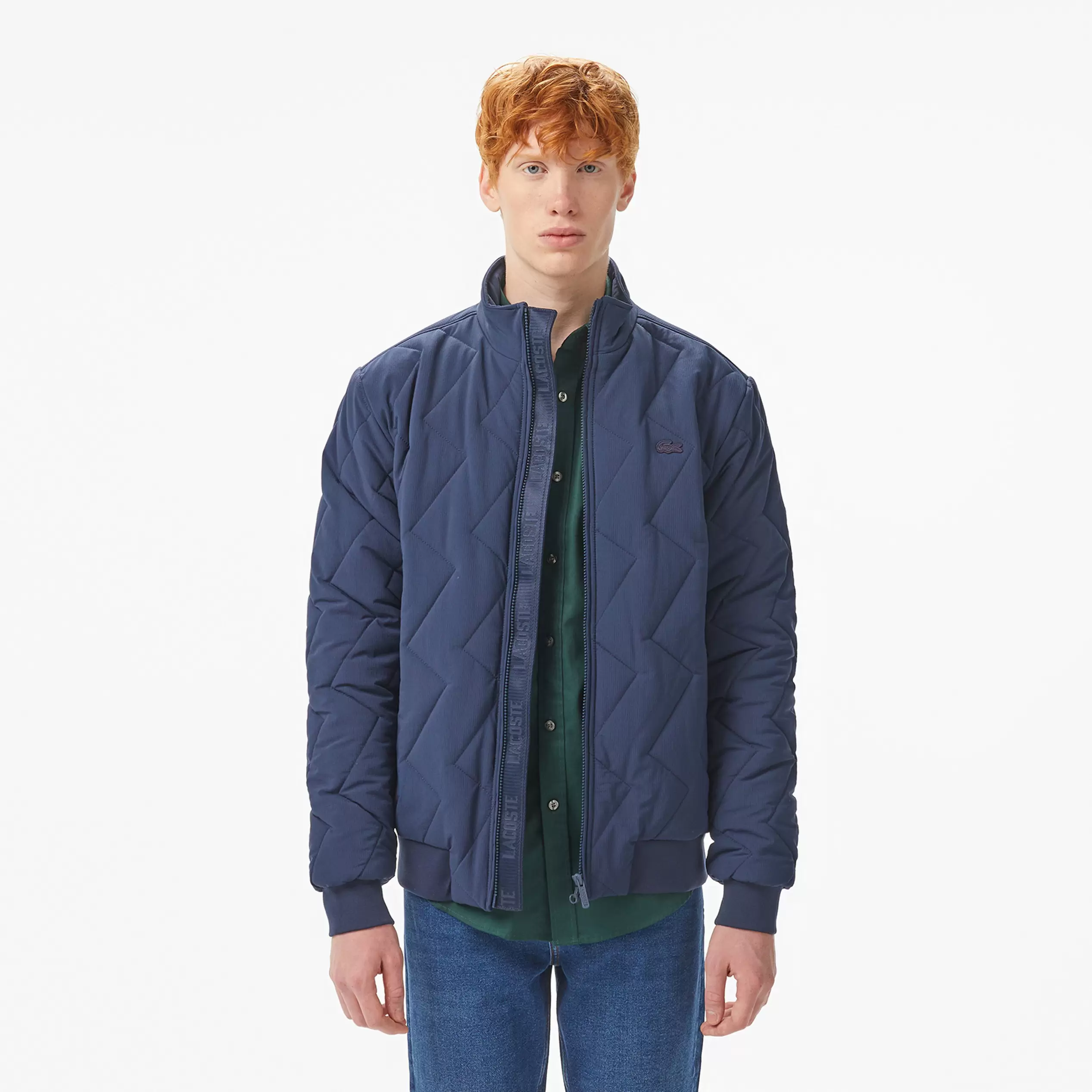 Lacoste Erkek Dik Yaka Kapitone Lacivert Mont