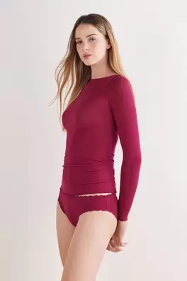 Camiseta con cuello barco en cashmere de manga Lar...