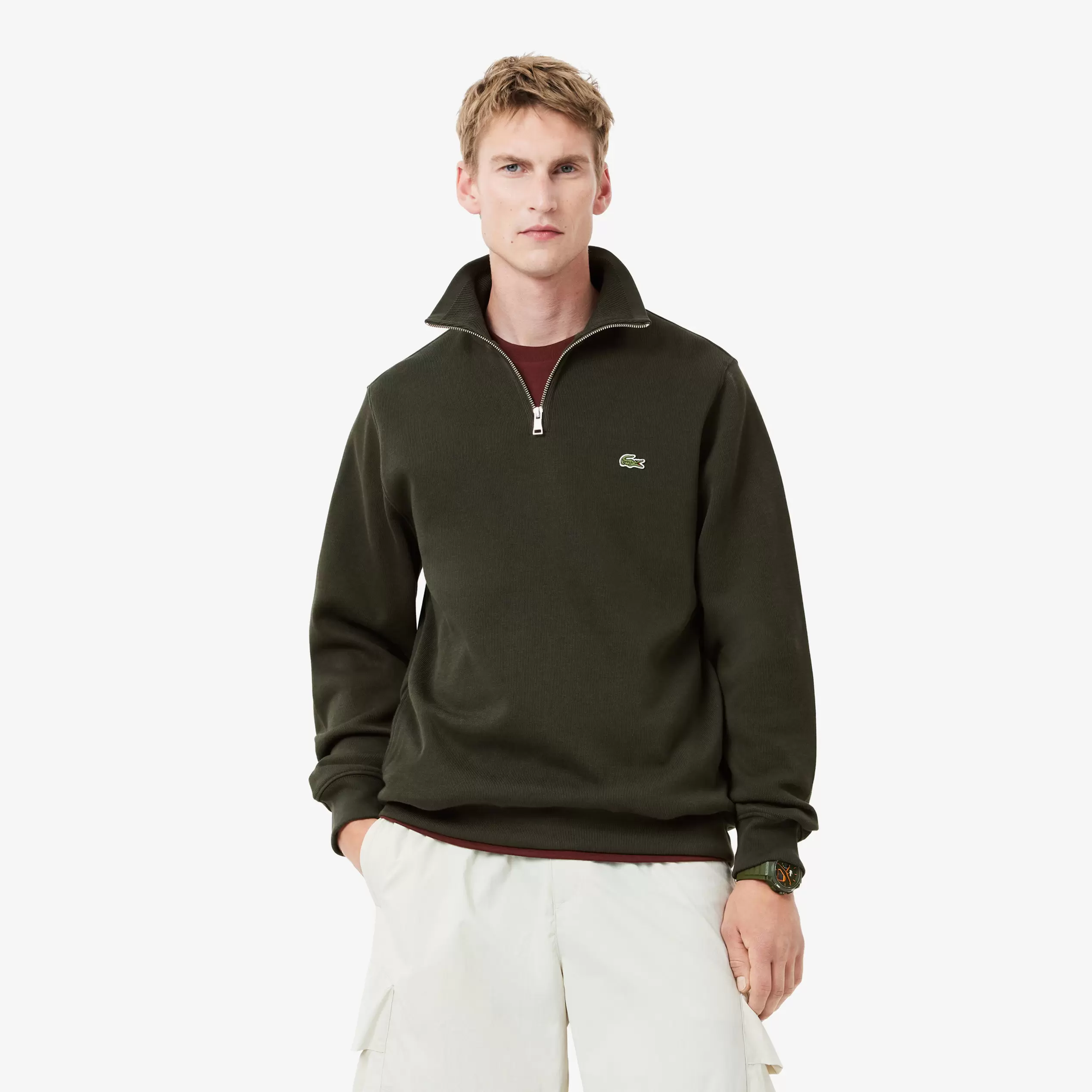 Lacoste Erkek Classic Fit Yarım Fermuarlı Haki Sweatshirt