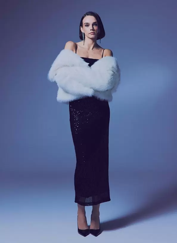 Askılı Uzun Payet Elbise - Siyah