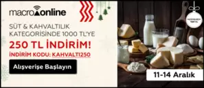 11 - 14 Aralık Süt Ürünleri & Kahvaltılık Kategorisinde Geçerli 250 TL İndirim!