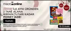 12 - 13 Aralık Çikolata Ve Çikolata Kaplamalı Barlarda İki Öde Biri Tutarında Money İade!