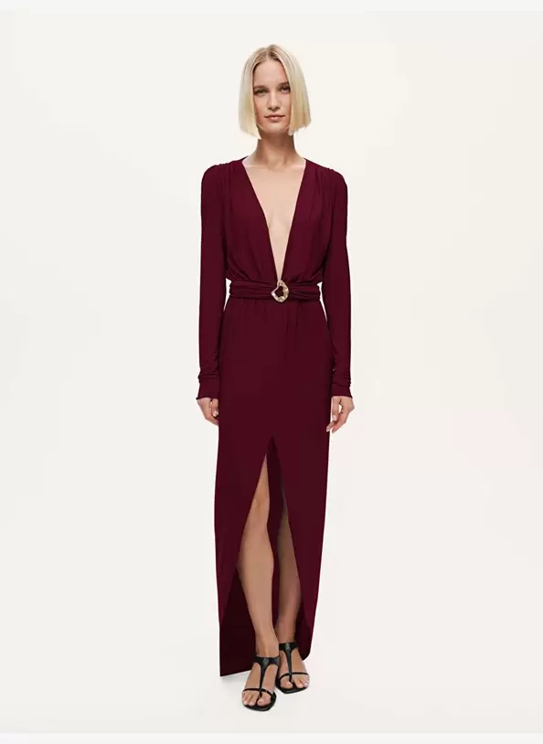 Bel Aksesuar Detaylı Maxi Elbise