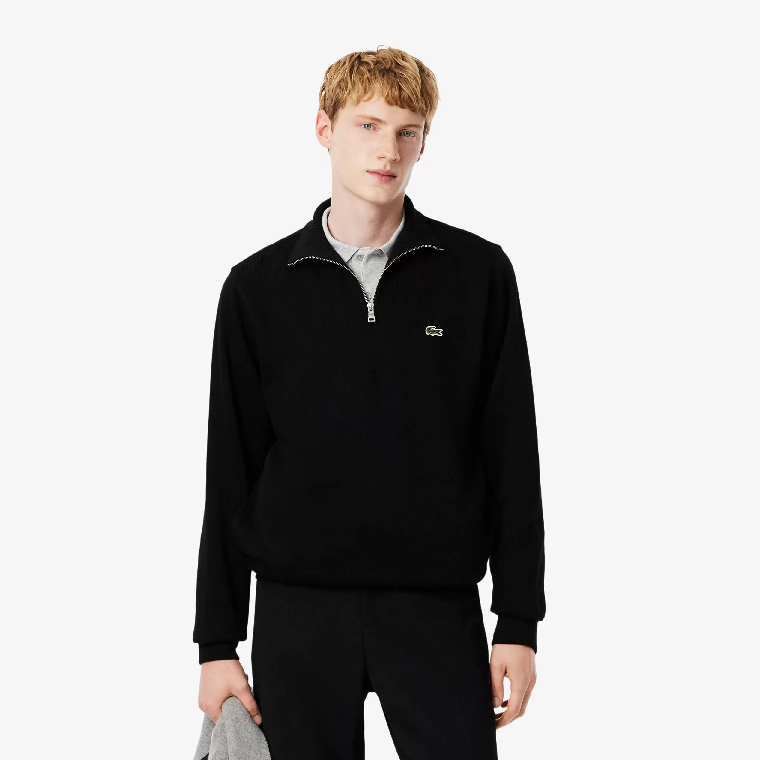 Erkek Classic Fit Yarım Fermuarlı Siyah Sweatshirt