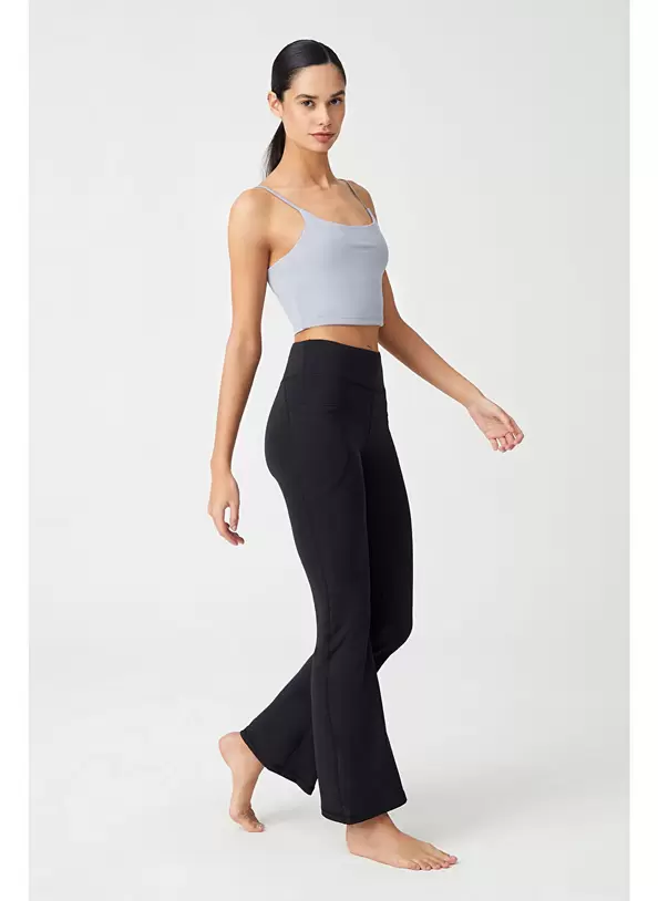 Kadın Siyah Yüksek Bel Toparlayıcı Çift Cepli Ispanyol Paça Tayt Bootcut