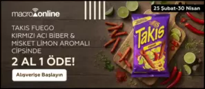 25 Şubat - 30 Nisan Takis Fuego Kırmızı Acı Biber & Misket Limon Aromalı Cipste 2 Alın 1 Ödeyin!