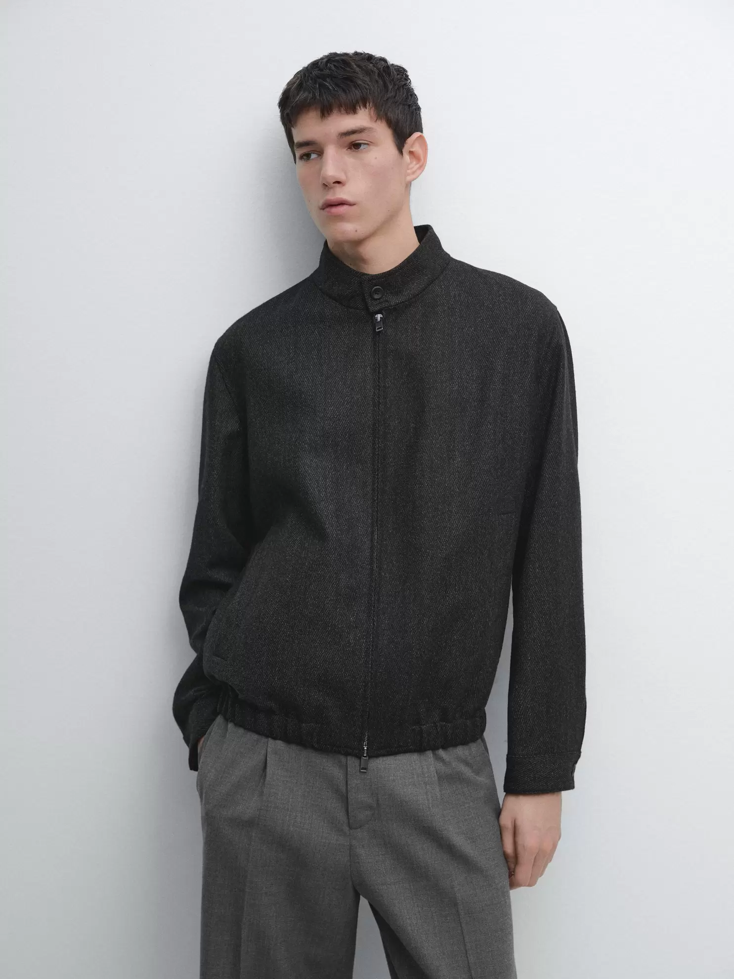 %100 yün balıksırtı bomber ceket