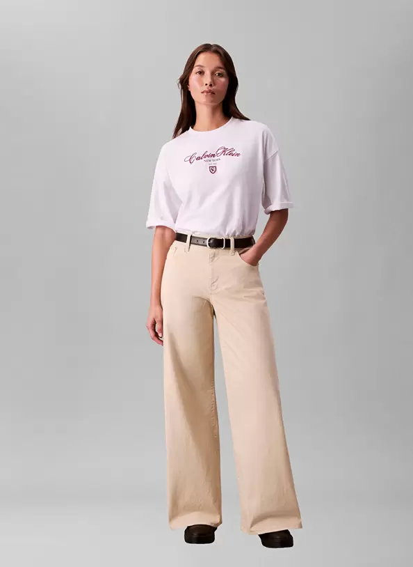 Calvin Klein Jeans Beyaz Kadın Standart Fit Baskılı T-Shirt SS OVERSIZE CK NY TEE