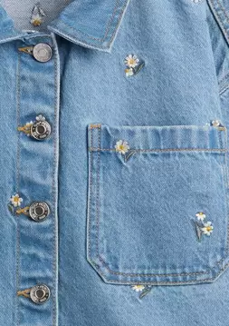 Kız Çocuk | Relaxed İşlemeli Denim Ceket