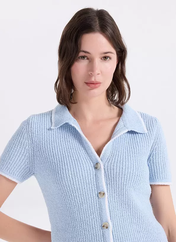 Jeep Mavi Kadın V Relaxed Düz Örgü Hırka J6SL-HRK7053