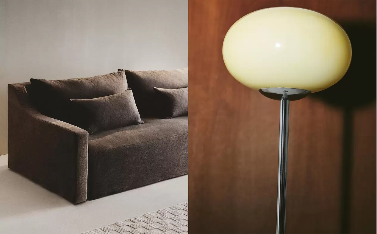 SOLUK EFEKTLİ KETEN KILIFLI KOLTUK VE CAM METAL YER LAMBA