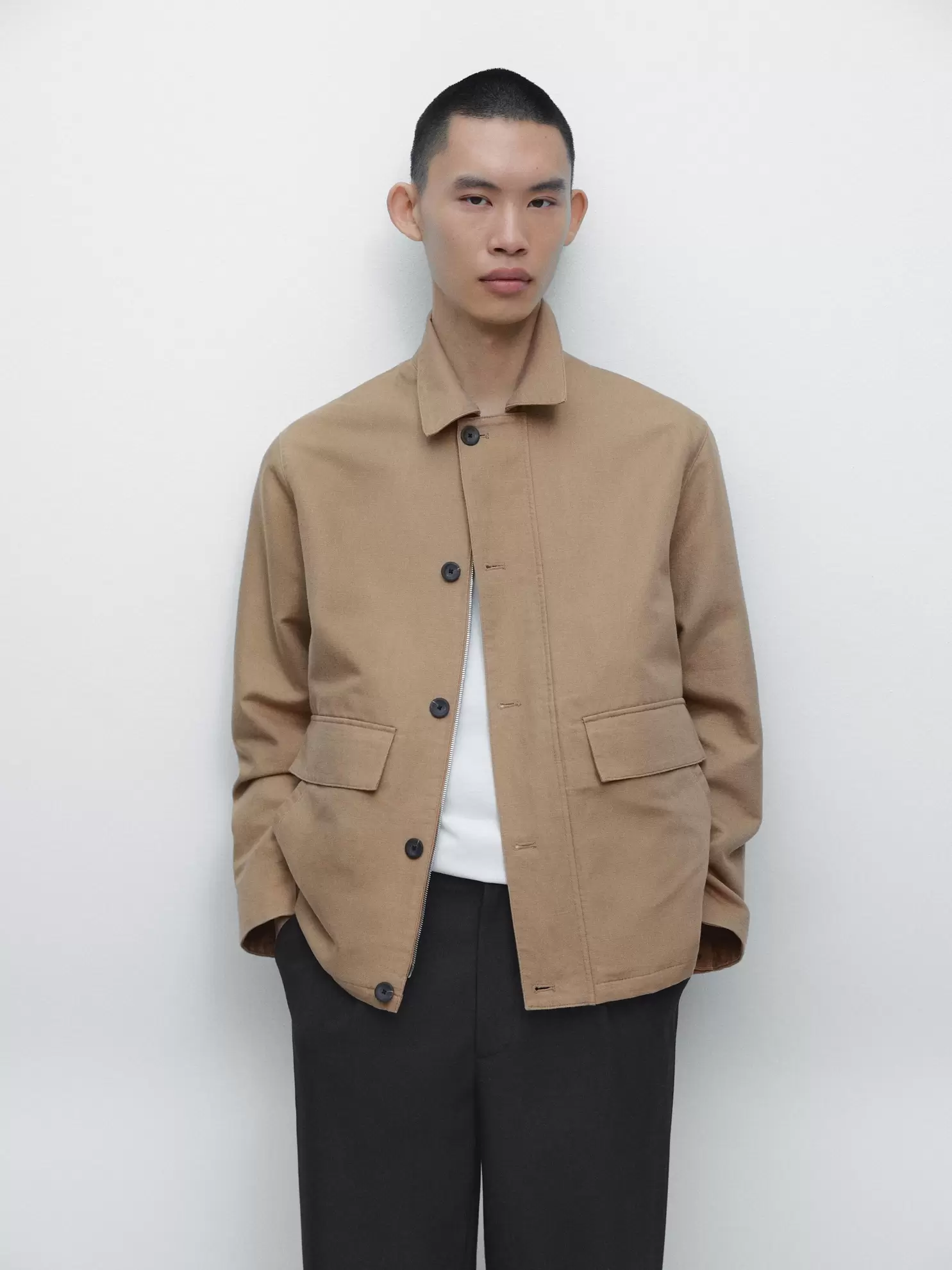 Keten detaylı cepli ceket