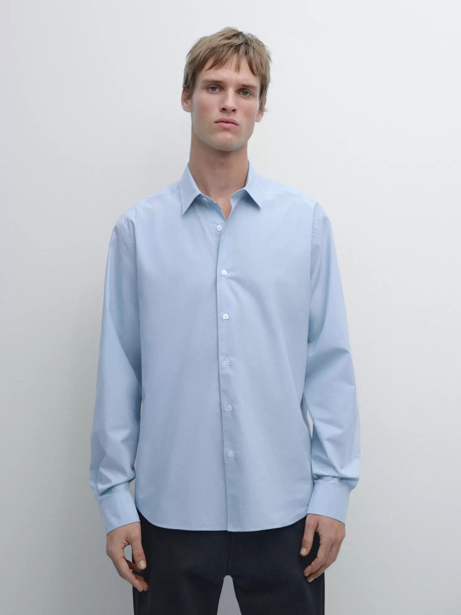 Regular fit çizgili poplin gömlek