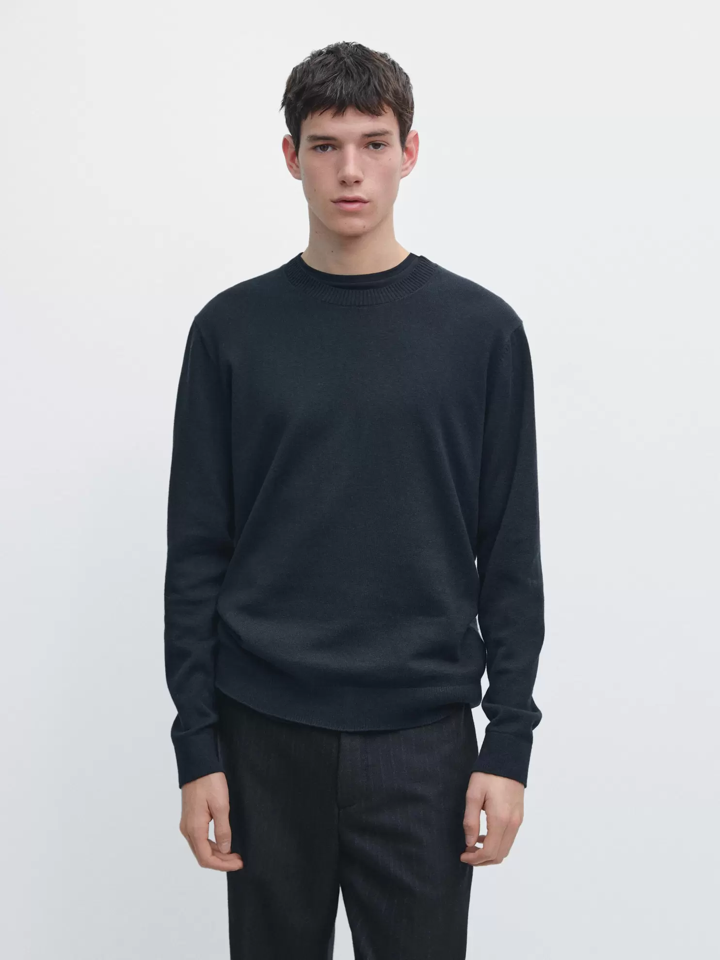 Bisiklet yaka pamuklu yünlü triko kazak